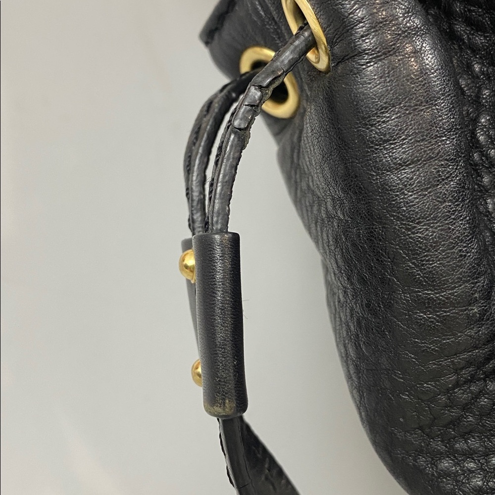 Michael Kors Black Leather Shoulder Bag with Gold Accents Gold MK Charm Studs - Picture 13 of 16